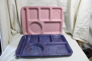 2 Melamine Lunch Trays 6-Compartment Pink & Blue Speckled Confetti - Picture 1 of 3