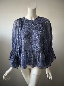 Ted Baker blau Amelaa Leopard bedruckt Puffärmel Schößelbluse Größe 1 (S) - Bild 1 von 6