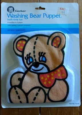Gerber Bear Títere Paño Bebé Baño Guante Lavado 1989 Nuevo Terry Suave De Colección Foto 1 de 4