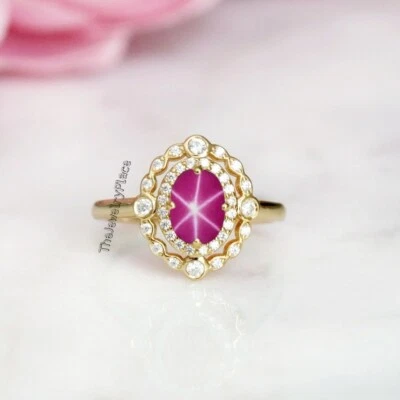 Star Ruby Ring 925 Sterling Silver Pink Star Sapphire Ring Silver Ruby Star - Image 1 of 3