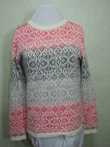 Talbots Womens Fair Isle Lambswool Blend Sweater Pink Gray Medium NWT $89 - Picture 1 of 15
