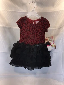 Girls Nannette 2 Pc Red Black Christmas Party Holiday Dress & Diaper Cover 12M - Picture 1 of 10