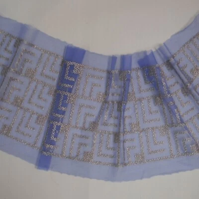 Tissu dentelle de luxe 16 cm de large bleu et ancien tulle brodé doré By theYd - Photo 1/4