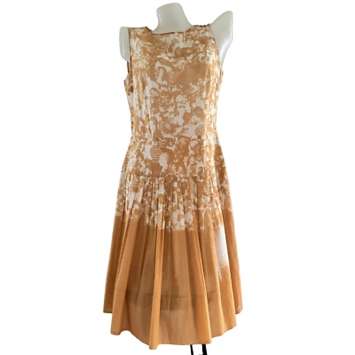 Vestido AKRIS Naranja STUDIO 54 Estampado Fotográfico Verano Midi Plisado Melocotón Diseñador 8 Foto 1 de 4