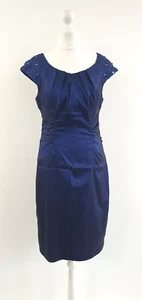 Adriana Papell Dress Size 8 Midnight Blue Party Ruched Embellished Lined - Picture 1 of 9