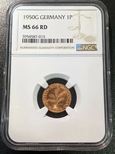 1950 G MS66 RD West Germany Federal Republic Pfennig NGC KM 105  - Picture 1 of 2