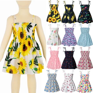 Toddler Kids Baby Girls Floral Animal Pleated Dress Casual Summer Sundress 1-6Y - Picture 1 of 42