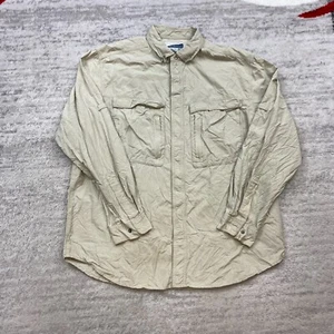 VTG ExOfficio Adventure Snap Shirt Large Beige Tan Mesh Fish Performance Vented - Picture 1 of 14