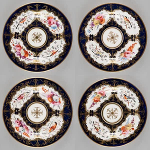Set of 4x 9 ⅞" Soup Bowls, Early 1800s Birds & Flowers Pattern 759 by Coalport 3 - Picture 1 of 21