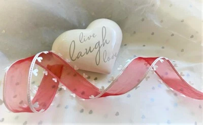 LUSCIOUS LOVE HEARTS sheer red with white Heart edges - Luxury Wire Edge Ribbon - Image 1 of 4