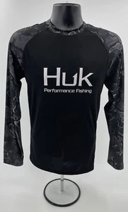 Huk Performance Fishing Current Double Header Long Sleeve Shirt Black Mens Small - Picture 1 of 10