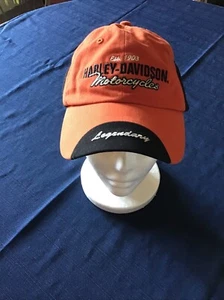 Harley-Davidson Men's Adjustable Orange & Black Baseball Hat Cap - Picture 1 of 6