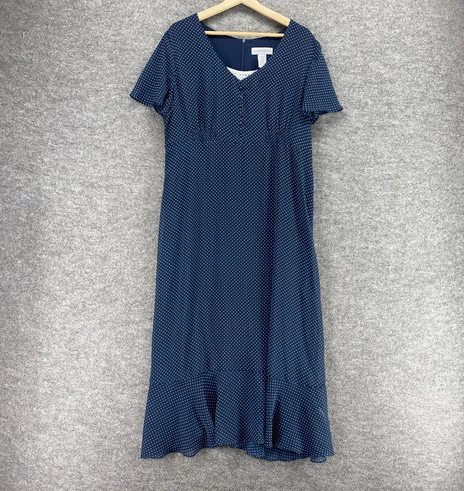 Sag Harbor платье женщин L большой синий горошек макси длиной молнии v-образным вырезом с подкладкой - Изображение 1 из 4