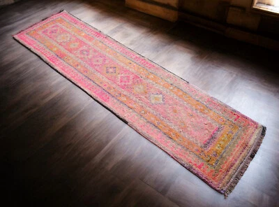 Alfombra Oushak Turca Corredor 3x10 pies Hecha a Mano ROSA Alfombra de Pasillo Real 2,8x10,2 pies Foto 1 de 4