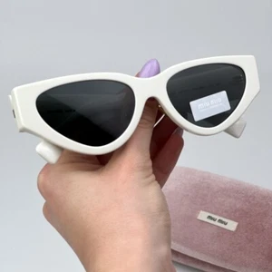 Miu Miu Women Sunglasses White Dark Grey Cat Eye MU03ZS 1425S0 BRAND NEW - Picture 1 of 12