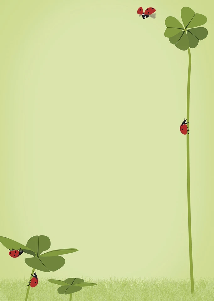 IDEENSTADL Motivpapier Briefpapier Symbole des Glücks Klee Marienkäfer Neujahr 20 Blatt A4