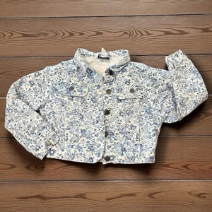 Vintage Zena Kids Floral Denim Jacket Girls Size Small 80s 90s Cropped Jean - Picture 1 of 8