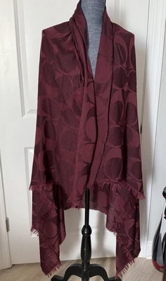 Coach Lightweight Signature C Shawl Wrap Wool Blend Burgundy Sz 50x67 Inch - Image 1 of 4