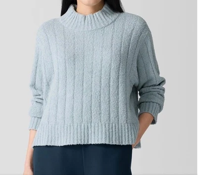 NWT EILEEN FISHER Pullover Sweater Cotton Cashmere Fluff Ribbed Turtle Neck M - Image 1 of 4