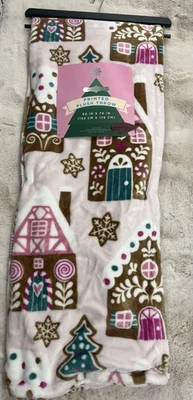 Gingerbread Lane Velvet Plush Throw Blanket Pink Christmas Holiday 60 x 70 New - Image 1 of 4