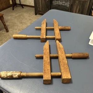 Antique Vintage All Wooden Screw Clamps , Small 9.75” Block & 10”, 10.75” Screw - Picture 1 of 3