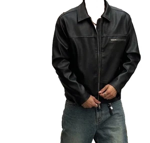 Mens Black Lambskin Leather Jacket Classic Fit Biker Bomber Coat Zip Up Casual - Picture 1 of 6