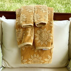 5pc Summer Fall Sunflower Bath Towel Hand Towel Tip Towel Set Caro Home Retro - Picture 1 of 9