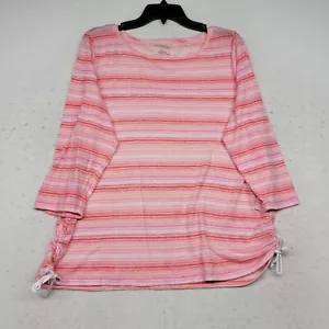 Talbots Shirt Womens Plus 2X Pink Striped Linen 3/4 Sleeve Stretch Top Blouse - Picture 1 of 10