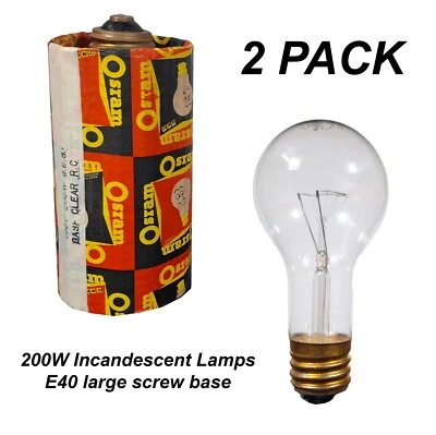 2 x 200W Incandescent Light Globes Bulbs E40 Large Screw Warm White Dimmable - Image 1 of 3