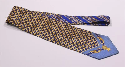 Gravata Versace Vintage Anos 90 Ouro Azul Barroco Cabeça de Medusa Gravata de Seda - Imagem 1 de 4