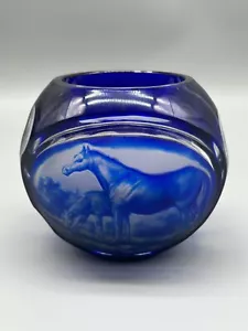 VASO VETRO BLU INCISIONE CAVALLO ANTICO - Imagen 1 de 6
