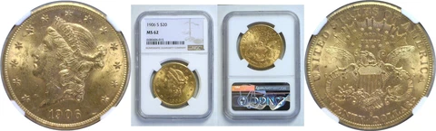 1906-S $20 Gold Coin NGC MS-62 Cover