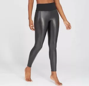 ASSETS by SPANX Women's Faux Leather Shaping Leggings Very Black Small - Picture 1 of 9