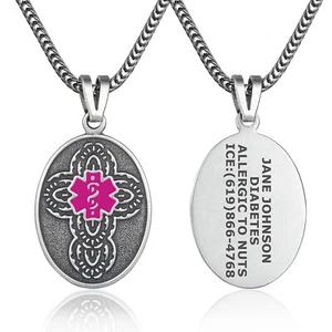 Divoti Vintage Kreuz medizinische Warnung ID Halsketten für Frauen, mit Fuchsschwanz Kette - Bild 1 von 13