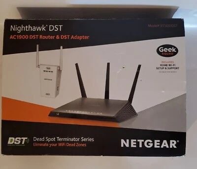 NETGEAR Nighthawk DST AC1900 DST Black Wi-Fi Router & DST Adapter EUC - Image 1 of 4