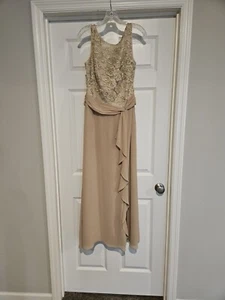LAUREN RALPH LAUREN Evening Gown Beige Gold Lace Tie MOTB Women's Size 8 - Picture 1 of 4
