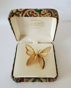 VTG New old stock Monet Gold Tone Butterfly Filigree Wired Brooch Pin Signed - Picture 1 of 12