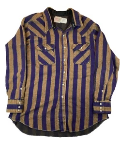 Saddle King Western Jacket Men 2LX Striped Pearl Snap Cotton Flannel Shacket VTG - Picture 1 of 8