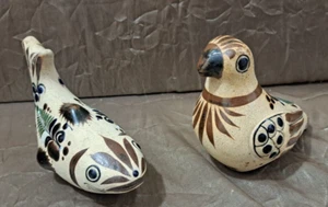 2 VTG MEDIUM TONALA MEXICAN FOLK ART POTTERY FISH & BIRD FIGURINES HAND-PAINTED - Picture 1 of 13