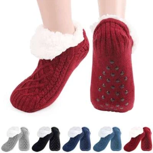 Womens Sherpa Thermal Fleece-lined Cozy Fuzzy Non-Skid Slipper Socks new - Picture 1 of 17