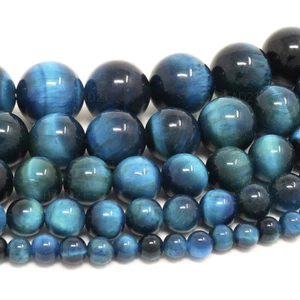 Cuentas redondas de ojos de tigre azul verde 4 mm 6 mm 8 mm 10 mm 12 mm 15,5" cadena - Imagen 1 de 2