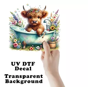 Highland Cow in Bathtub UV DTF Transparent Sticker / Decal - Picture 1 of 7