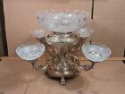 Antique Sheffield Epergne Cut Glass Silver Plate Centrepiece 