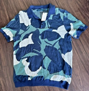 Camisa Polo Perry Ellis Para Hombre Mangas Cortas Floral Contraste Profundo Como Nueva Azul Marino L - Imagen 1 de 6