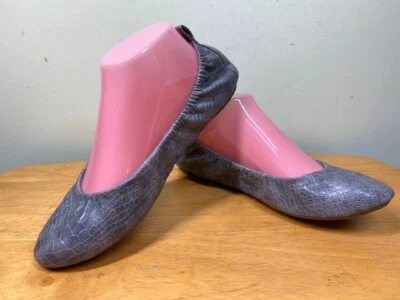 Zapatos planos de ballet sin cordones antiguos azul marino para mujer talla 8 gris con patrón de piel de serpiente Foto 1 de 4