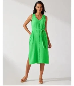 VESTIDO TOMMY BAHAMA CORAL ISLE 100% ALGODÓN GASA MIDI SIN MANGAS VERDE TALLA XS - Imagen 1 de 4