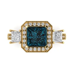 3.1 ct Princess Cut Topaz Gemstone Three-Stone Ring with Accents Yellow Gold - Picture 1 of 15