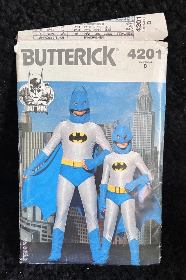 Fantasia masculina vintage TV Batman tamanho XS-L Butterick 4201 padrão de costura - Imagem 1 de 2