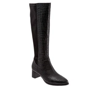 Bota para mujer Trotters ballet plana 8 estrecha cuero cocodrilo negro - Imagen 1 de 7