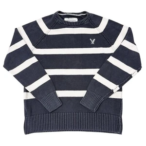 Suéter American Eagle Talla Grande Azul Rayas Ajuste Vintage Cuello Redondo Pullover - Imagen 1 de 9